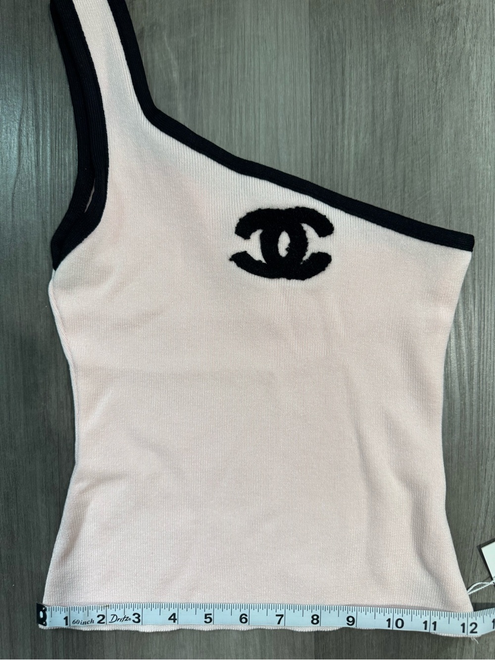 C C One-Shoulder Pink Knit Tank with Black Trim and CC Logo - Picture 3 of 4